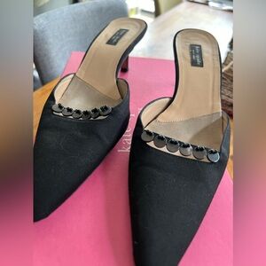 Kate Spade Josephine Black Mother Of Pearl Kitten Heels 6.5